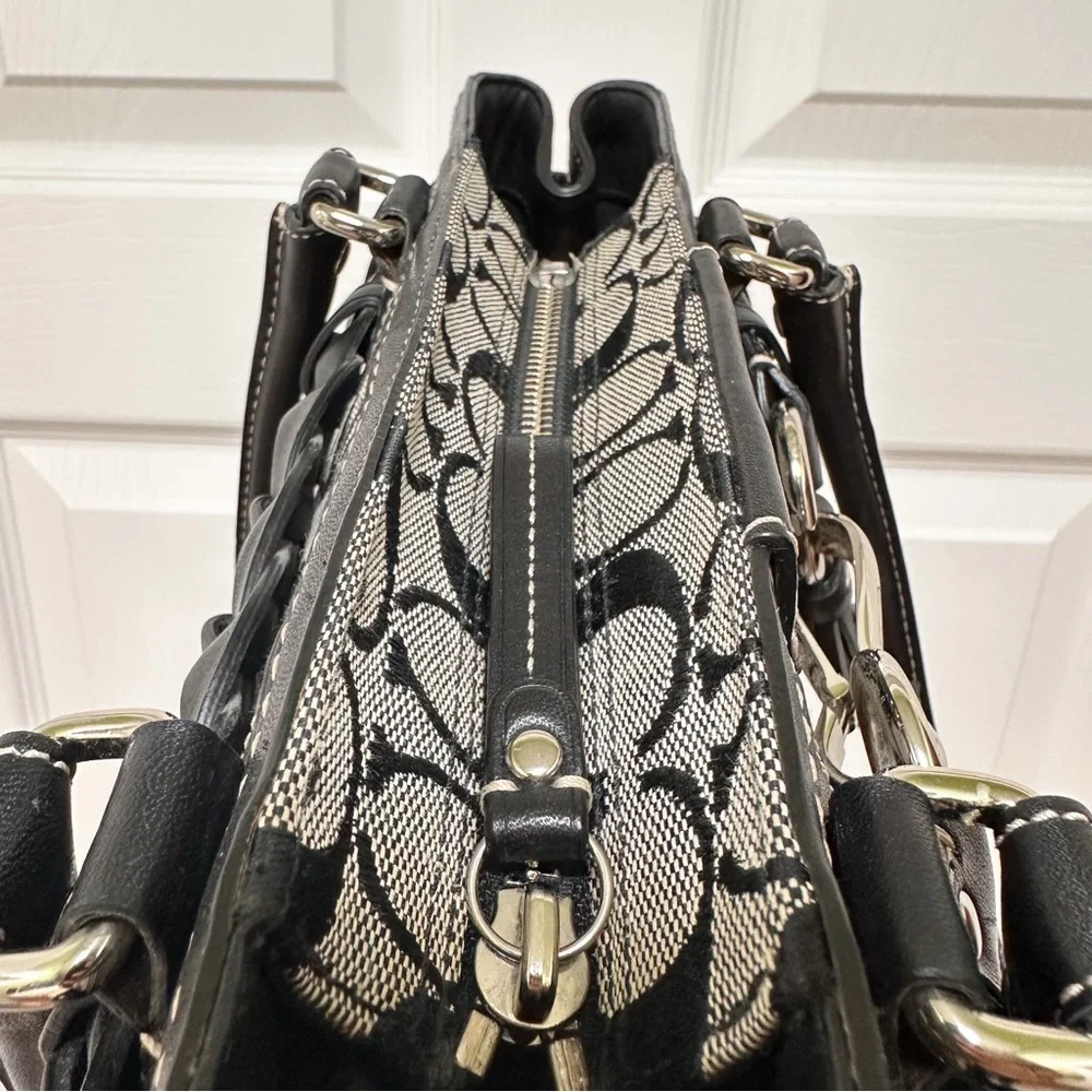 Coach Hamptons Carryall Signature Jacquard Black Leather Y2K - Picture 8 of 12